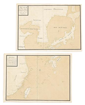 (MANUSCRIPT MAPS -- CHINA, KOREA and JAPAN.) Two fine eighteenth-century French manuscript charts of the East China Sea,